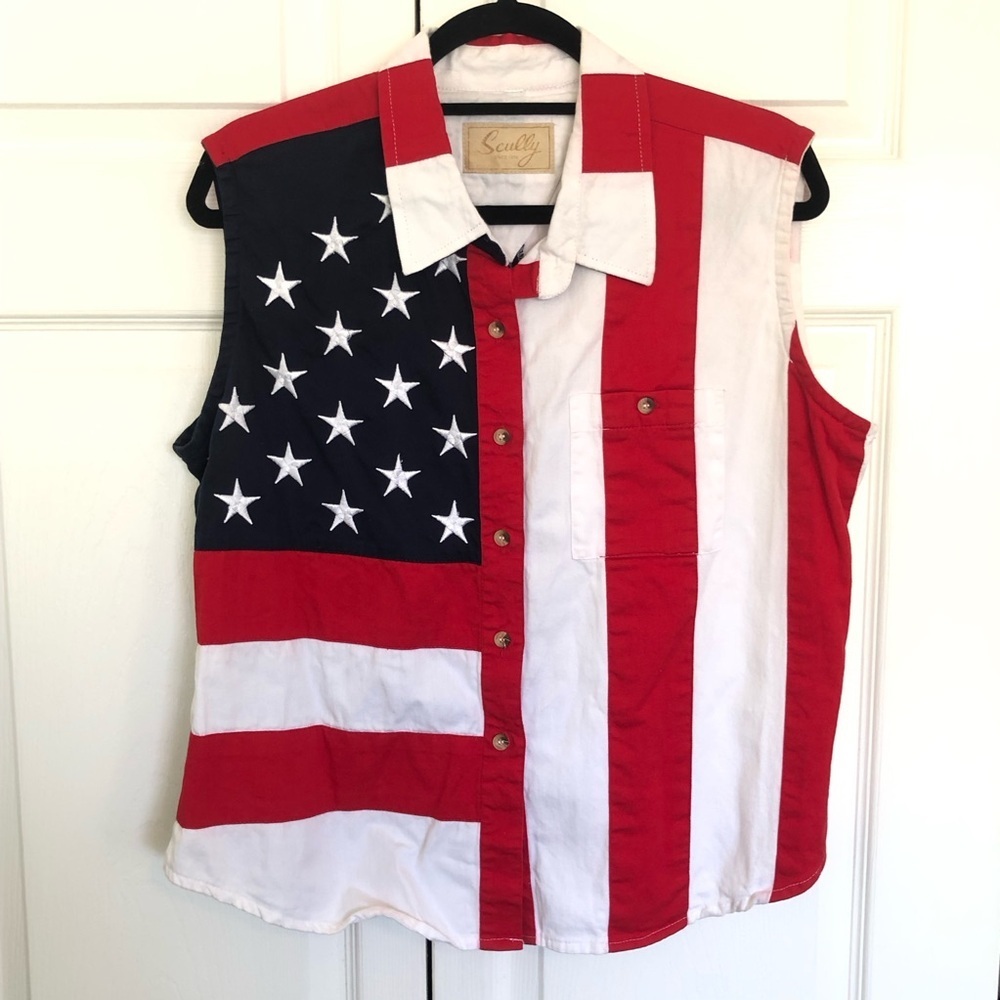 Vintage Scully American Flag Vest Sleeveless Blouse Size L